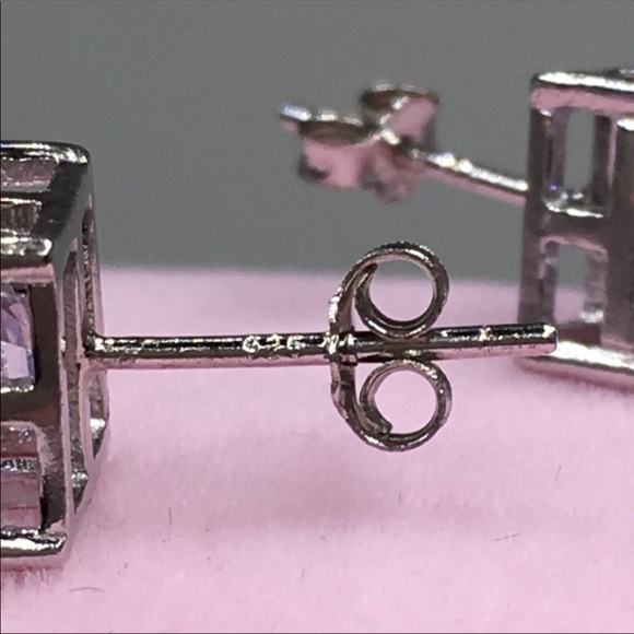 14k white gold asscher diamond 4 ct stud earrings - Picture 6 of 8